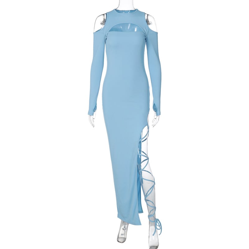 Women's Hollow-out Long Sleeve Split Dress Leggings